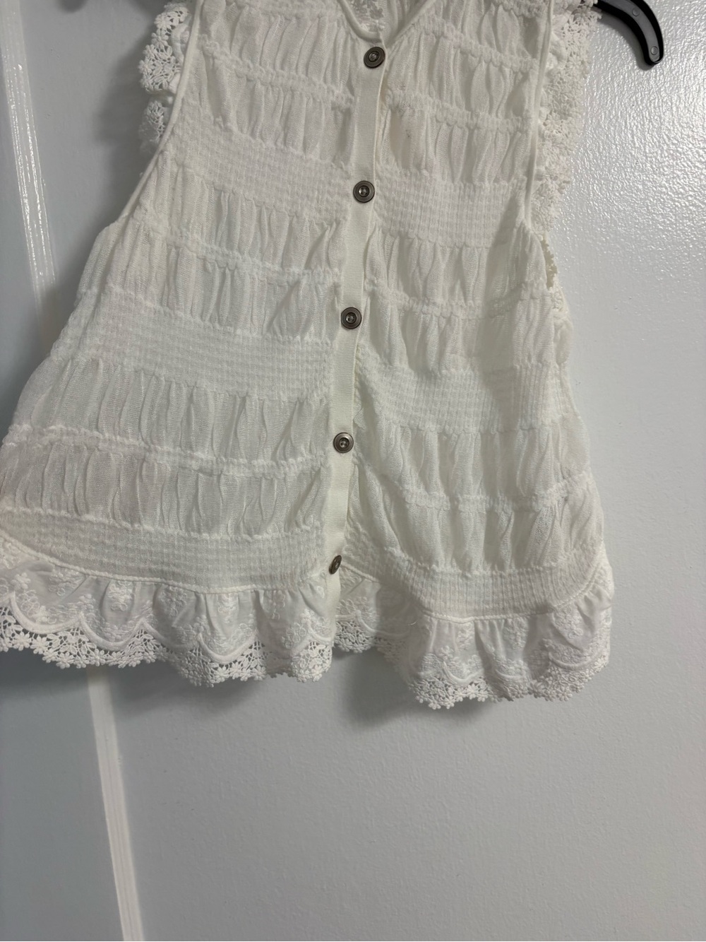 Pilcro Shirred Lace-Trim Sweater Tank Top - Ivory Size Medium - Picture 7 of 12